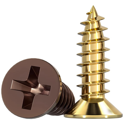 Tianzhuo Hardware golden cross flat head self-tapping screws brass plated bronze decorative countersunk head hinge wood screws M3M3.5M4 M3.5*30 100 pieces carbon steel gold plated