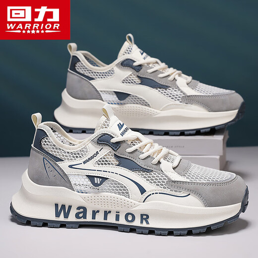 回力（Warrior）运动鞋透气网面休闲鞋男跑步老爹鞋L759N 米灰蓝 41