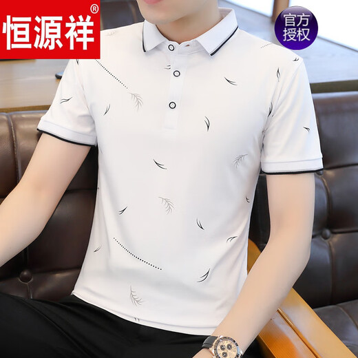 恒源祥夏季男士短袖T恤韩版潮流印花男装上衣服个性百搭帅气Polo衫丅桖 9716红色 M 90-105斤