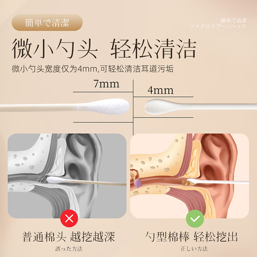 COOKSS婴儿棉签棉棒新生儿宝宝掏耳朵鼻屎肚脐螺旋头挖耳勺化妆消毒专用