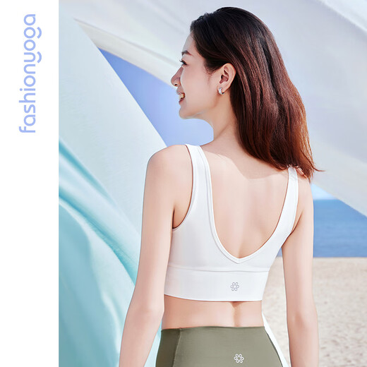 凡圣瑜伽内衣防震运动健身薄款裸感背心瑜伽服女V领抽褶BRA内衣FC15125 【可拆卸胸垫】裸感白 S