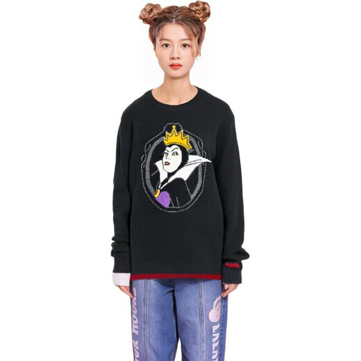 蔻驰（COACH）xDISNEY联名款FW22邪恶皇后刺绣圆领毛衣女款黑色 黑色 XXS
