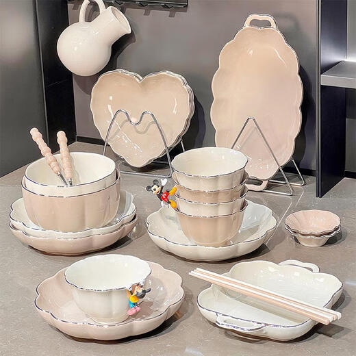 语森忆碗盘套装家用款中式餐具感釉下彩碗碟碗筷乔迁 描金款4-6人食礼盒装1355 0头