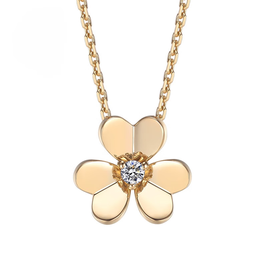 Junpo Classic Clover 18K Gold Color Gold Inlaid Diamond Rose Gold Necklace for Women 750 Platinum Pendant 18K Gold Customized