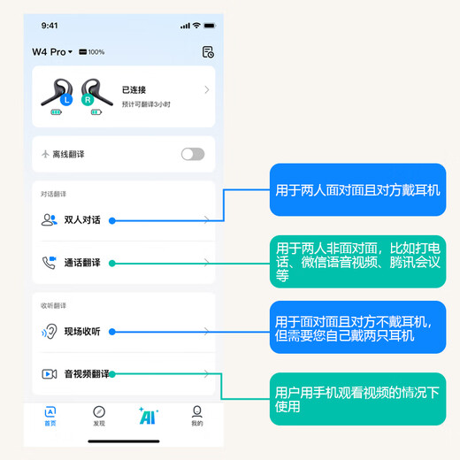 Time and Space Pot W4pro Simultaneous Translation Headset Real-time Phone Translator Transcription Conference Video Speech Foreign Language Learning Open Al Smart Headset