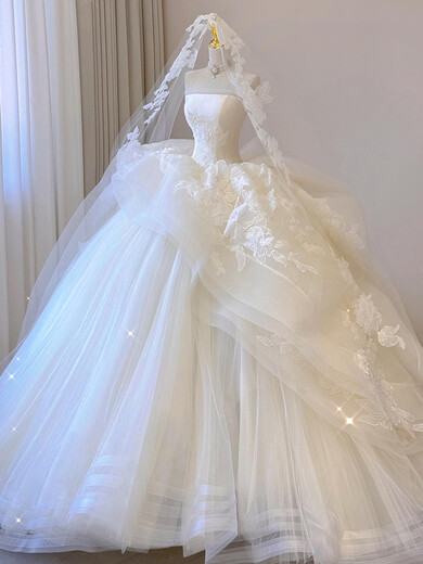 Slave style white tube top light wedding dress 2025 new bride high-end texture small tail high-end customized main yarn white tail wedding dress L