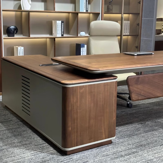 Ningqiu Luoge (NICHLORT) new Chinese style solid wood boss desk black walnut simple modern solid wood executive desk CEO desk custom desk 2.4 meters desk ash wood