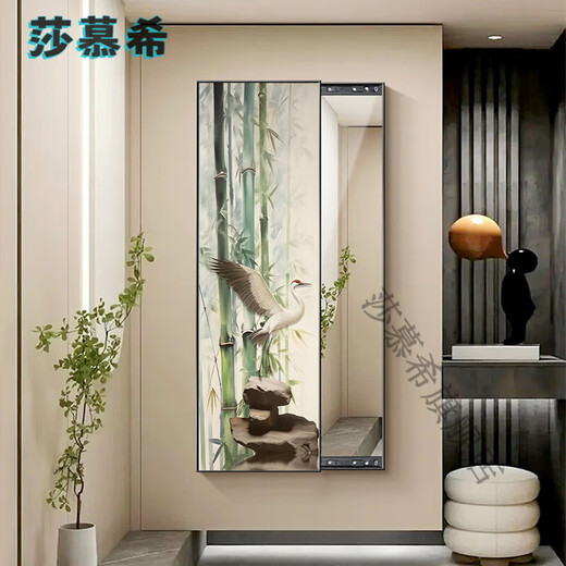 莎慕希（SHAMUXI）竹报平安客厅隐藏式全身镜装饰画新中式玄关镜子挂画卧室穿试衣镜 WH-725-A-竹报平安 50*150+晶瓷防刮+左推拉