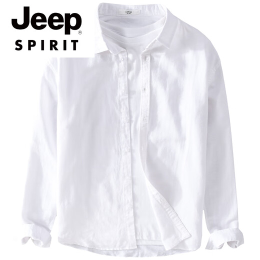 JEEP SPIRIT men's linen long-sleeved shirt Japanese loose casual clothes Spring and autumn cotton linen shirt jacket top 9207 white M 95Jin [Jin equals 0.5 kg] about