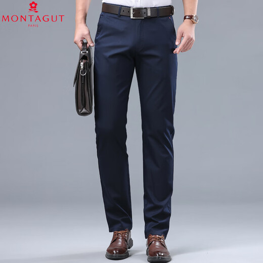 Mengtejiao Business Casual Hosen Herren 2025 Sommer Dünner Straight Mid-T-Mid-T-Mid-End-Baumwolle Vielseitige Hosen 9928-1 Khaki 29