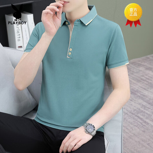 花花公子（PLAYBOY）翻领男士短袖t恤夏季潮流休闲纯色polo衫修身百搭有领潮牌上衣服 白色 QY723 M