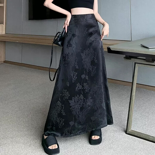 
Mu Yilin [2694 collections] New Chinese satin skirt for women in spring and autumn high waist slim skirt mid-length style dark temperament black M