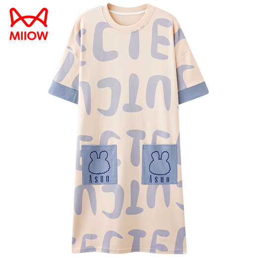 猫人（MiiOW）睡裙女夏季纯棉短袖中长款胖mm睡衣女加肥加大码200斤薄款家居服 F-6626 5XL (190-210斤)