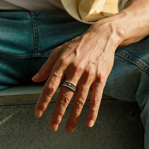 IDEAGEMER sterling silver retro sun ring men's niche gift design high-end personality trend closed ring tail ring retro sun ring