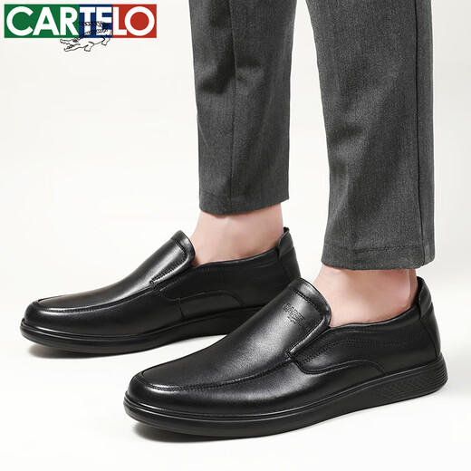 Cartelo Lederschuhe für Herrenkopfschicht Cowhide Weiche Sohle bequem einen Fuß zum Pedal Business Casual Dad Herrenschuhe 6931 Schwarz 42