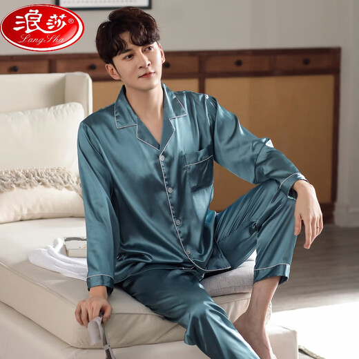 
LangSha (LangSha) Internet celebrity men's pajamas spring and autumn ice silk long sleeve trousers home clothes with real silk sense set M6625 L [100-140Jin [Jin equals 0.5 kg]]