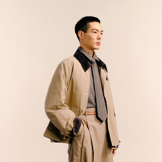 速写男装2024冬新品男士短款翻领灯芯绒拼接夹克羽绒服休闲9O0C13780 287黄卡其 S