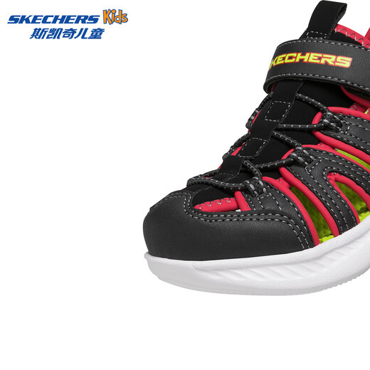 Skechers girls' sandals, toe-cap beach shoes, casual and breathable summer new soft-soled non-slip big children's shoes, black/red/BKRD 33.5