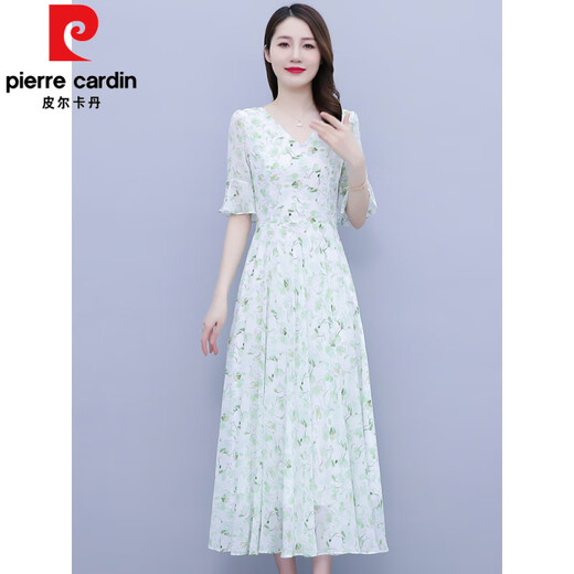 皮尔卡丹（pierre cardin）夏天雪纺碎花连衣裙女2025新款时尚高端长款气质高级感妈妈长裙子 967黄色碎花 3XL 135-145斤