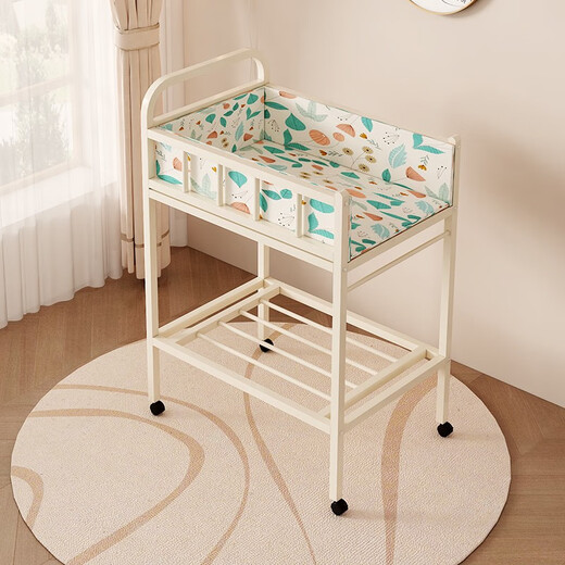 Diaper table baby care table multi-function full iron frame movable baby diapers newborn bathtub two-layer milk color nude diaper table