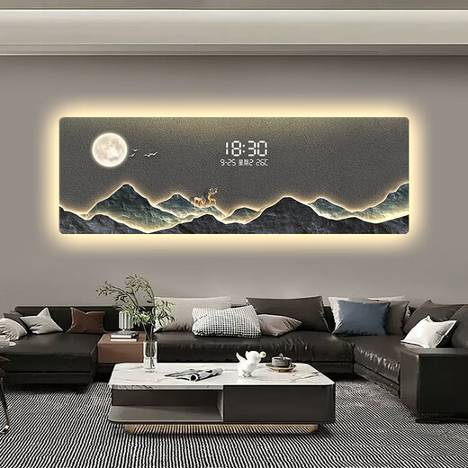 Digital display living room sofa background wall decoration painting light luxury LED digital electronic clock high-end sense atmosphere light hanging painting T11981 90*30cm digital display crystal picture + rounded corner bag