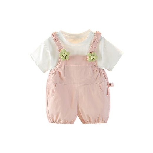 G.Duckkids kleine gelbe Ente Kinderkleidung Mädchenanzug Summer Baby Kleidung reine Baumwolldünne Kinder kurzärmelige T-Shirt Overguts Sommeranzug Pink L Zwei-teilige Set 80 Größe Empfohlen 9-12 Monate cm