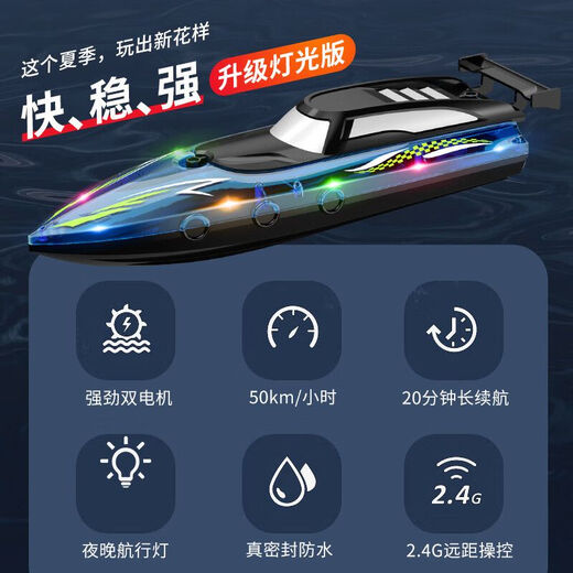 Rechargeable Remote Control Speed ​​Boat Water Remote Control Boat Navigation Boat Model Boy Girl Children's Birthday Toys Fluorescent Green-Medium 35cm-Double-Layer Waterproof-High Speed ​​80 Parents Choice-Two Electrical Battery 60 Minutes to Send Free