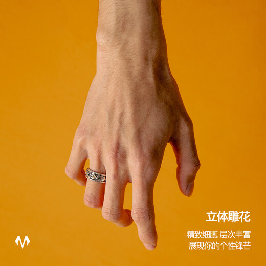 BABAMA Wuxing Series Rich Flower Double Flower Ring Men's Retro Old Copper Plated Platinum Ring Couple's Same Style Birthday Gift Ancient Gold Men's Style 59mm