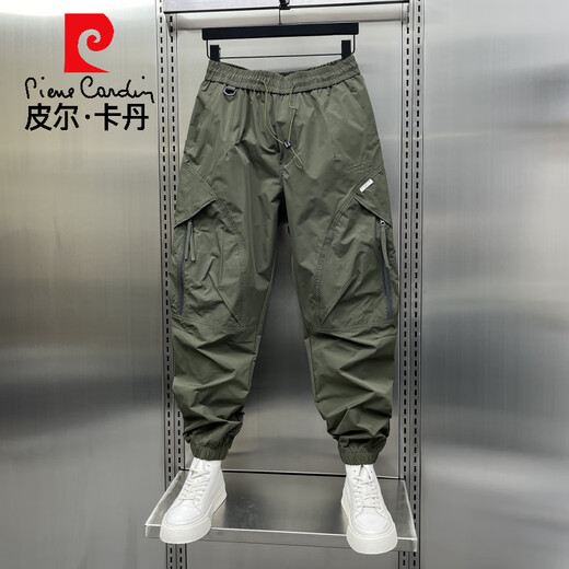 皮尔卡丹潮牌工装裤男炸街夏季薄款宽松裤子秋季束脚裤潮流美式痞帅九分裤 军绿色 XL 体重  135-150斤