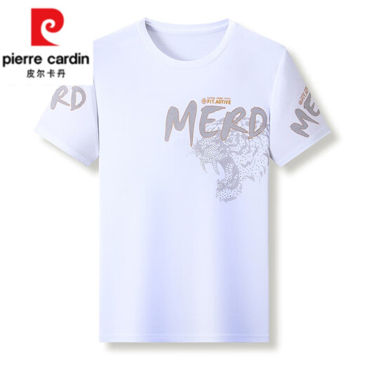 
Pierre cardin short-sleeved T-shirt for men's summer half-sleeved printed silky cotton round neck business casual young and middle-aged loose base top 733 tiger [white] 4XL Recommended 180-200 Jin [Jin equals 0.5 kg]