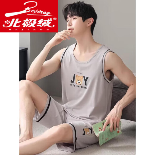 Velvet ártico Pajamas para hombres Summer cómodos pantalones cortos de chaleco de seda de hielo Adolescente adolescente de gran tamaño para mangas para el hogar 2x F-9207 L