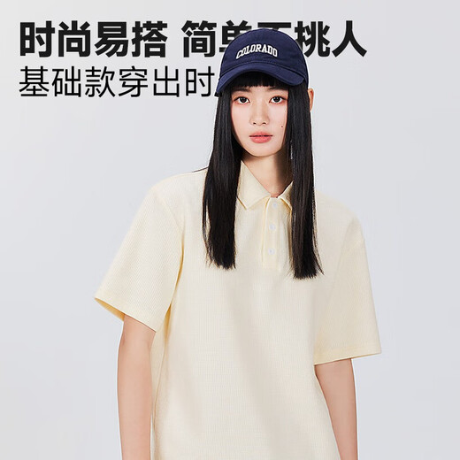 Miniso (Miniso) 2025 Лето Новая тяжелая вафельная рубашка поло в рубашке поло в сплошной футболке с короткими рукавами.