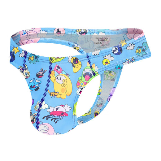 Sexy underwear new style cartoon sexy men's thong bikini cute butt lift single butt sexy L white