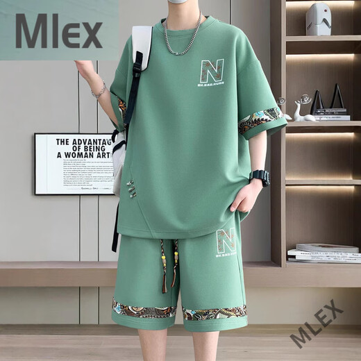 MLEX Lingyue Men's Clothing Store 2025 Summer New Casual Sports Set Men's Fashion and All-match Two-Piece Set White (YYW6195) M [80-100Jin[Jin equals 0.5 kg]]