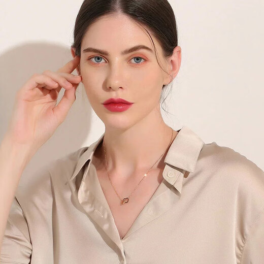 DL 1998 Fat Donglai same style 18k gold necklace for women 18K color gold double love heart AU750 rose gold interlocking golden locks 18K gold double love necklace