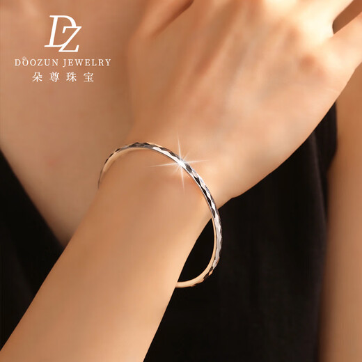Duozun platinum bracelet for women pt950 platinum platinum bracelet for women, round sparkling rhombus mirror bracelet, Chinese Valentine's Day gift for girlfriend, inner diameter 52mm, weight 9-10g, thickness about 3mm
