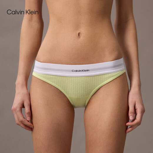 Calvin Klein Underwear [Modern Gravity Belt] 25 Spring and Summer Women's ck Jacquard Ribbed Bikini Underwear Women QF8022AD TOC-Cream Yellow 1 M