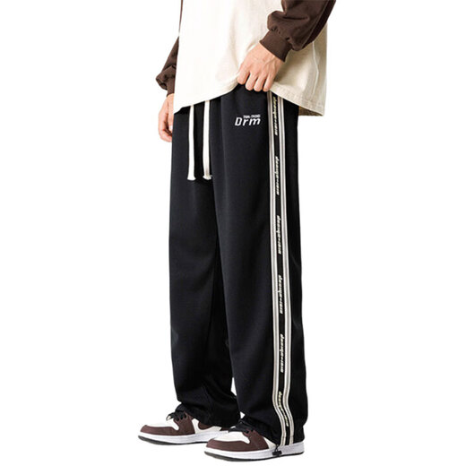 Long Taozi Straight Casual Pantals for Men's Men's Spring and Automne Style Black Volylers Panters pour hommes à la mode pour hommes à rayures Splicing Sports Pantal