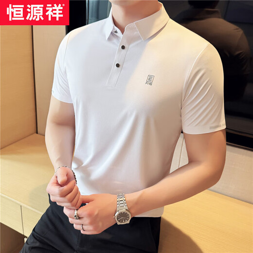 Hengyuanxiang bordado Narkless Pressing Glue Polo Polo Camiseta coreana Slim Camiseta Slim Business Top Casual Top Topy Caki L