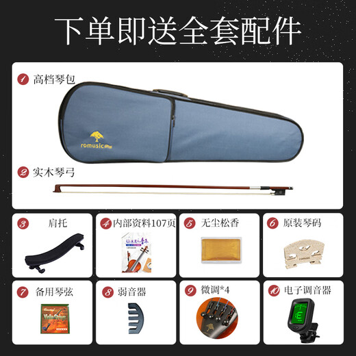 romusic小提琴学生儿童初学者手工专业考级练习1/4实木亮光提琴RV-101L