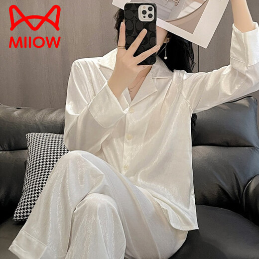 Cat Man (Miiow) Pajamas en soie pour femmes Pantalons à manches longues printemps et automne