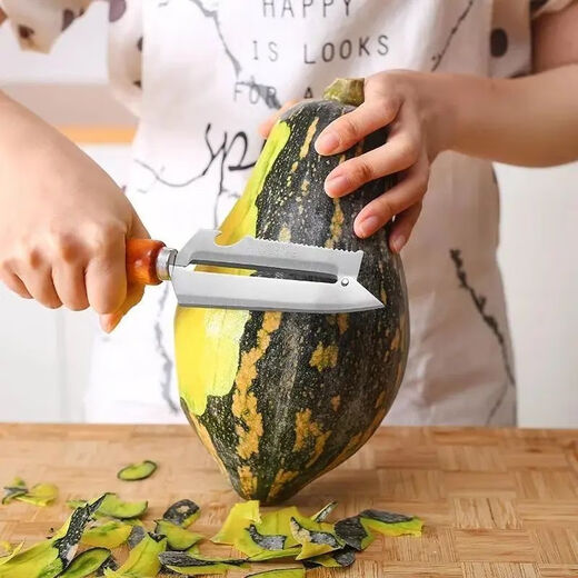 不锈钢木柄四用刨子厨房多功能苹果削皮刀耐用削皮器水果甘蔗刮皮 多功能木柄刨刀 2把