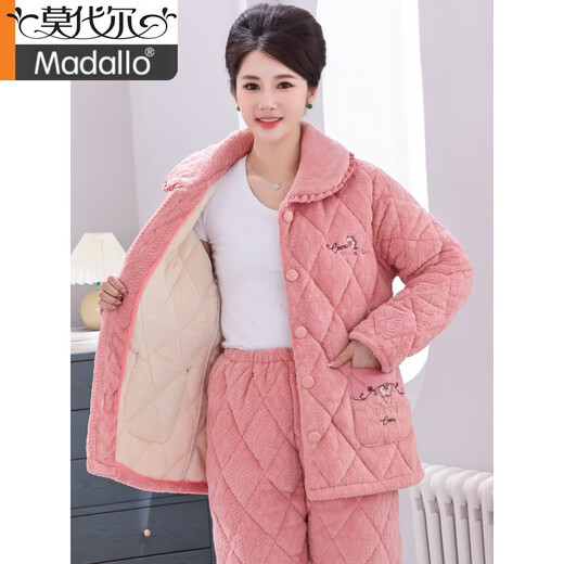 
Modal pajamas women's autumn and winter coral velvet thickened cotton jacket middle-aged and elderly flannel warm plus velvet home clothes mother 1105 pink L (85-110Jin[Jin equals 0.5 kg])