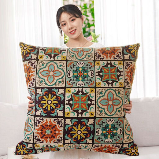 Qi Yuan American living room sofa cushion pillow case cover square large pillow head bed large backrest SN1369 blue-colored tea pillow 40*40cm pillow case + pillow core