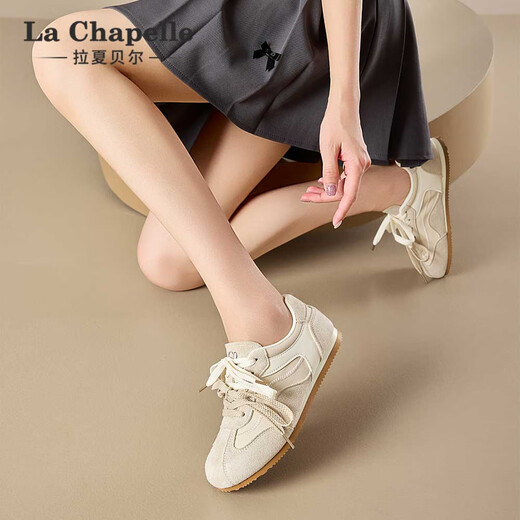 La Chapelle Frauenschuhe lässige deutsche Trainingschuhe atmungsableere leichte Sportschuhe Sommer Neue trendige dicke Schuhe Reisgrau 37