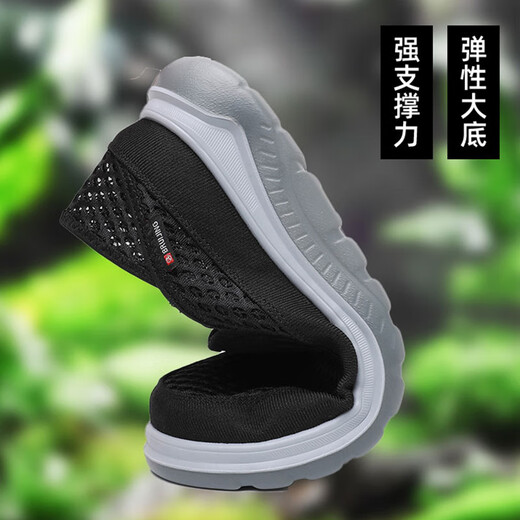 布瑞京男鞋夏季透气一脚蹬老北京布鞋网面轻便软底爸爸散步旅游运动网鞋 黑色 BRJ-12352 40