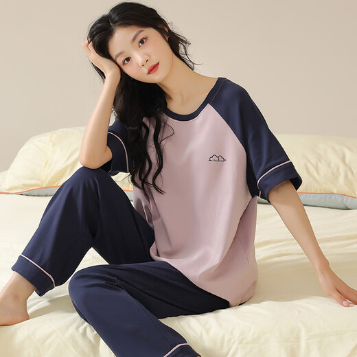 含蕊睡衣棉短袖带胸垫可外穿家居服男女 13601男 180 XL