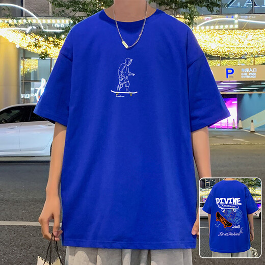 常缕竺纯棉T恤男潮牌潮流休闲宽松圆领短袖男生青少年夏季新款百搭体恤 3897白色 L 约120-140斤可穿