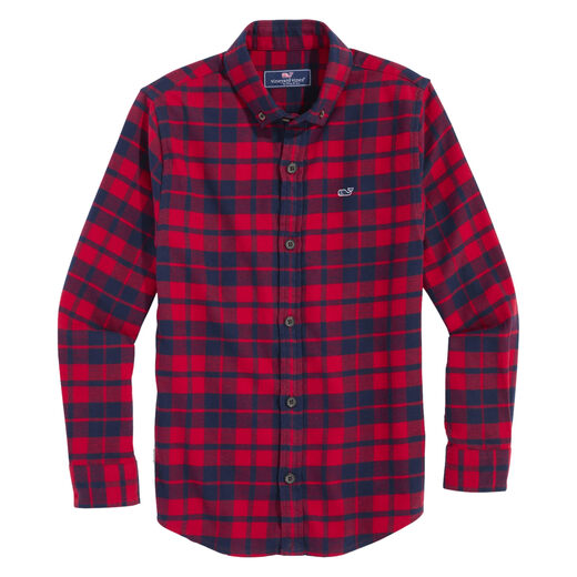 Vineyard vines boys plaid flannel shirt, red velvet red velvet Large