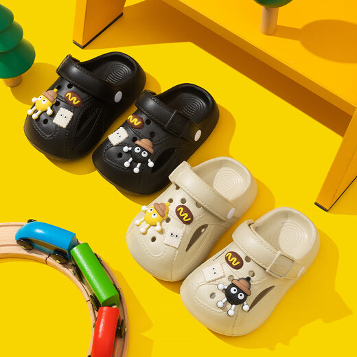 Miaoyou Children's Summer Beach Hole Chaussures Boys Anti-Slip Baby Girls Sandals Carton Cartoon Wear Sandales Parent-Child Small Coal Ball / Kaki 16,5 (taille 26-27) Longueur intérieure est d'environ 16,5 cm